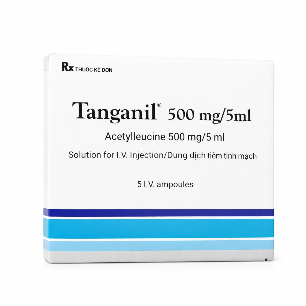 Tanganil Acetyl leucin 500mg/5ml hộp 5 ống x 5ml tiêm Pierre Fabre Pháp